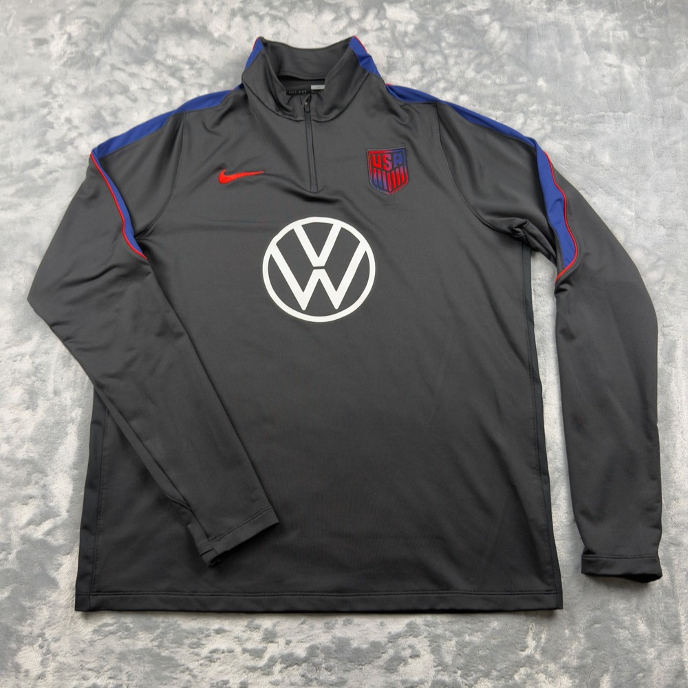 Nike USWNT USA Soccer Quarter Zip Training Top Grey Volkswagen Women XL Slim Fit